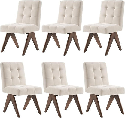 Rowill Modern Upholstered Dining Chairs Parsons Chair Linen Fabric Kitchen Chairs Tufted Armless Dining Room Chairs with Wood Legs Set of 6, Beige