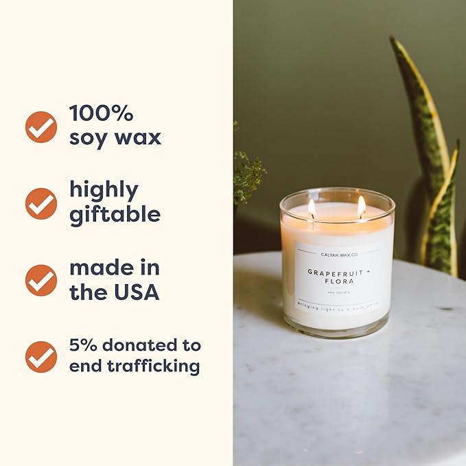 Calyan Wax Co. Home & Holiday 2 Wick Scented Candle - 37 Hour Burn - Luxury Non Toxic Soy Wax Candles - Long Lasting Large Glass Jar Candle for Home - 8.8oz