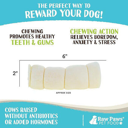 Raw Paws Rolled Beef Cheek Rolls for Dogs - 6 inch (25 Pack) - Packed in USA - Rawhide Alternative Dog Chews - Free-Range Retriever Treat - Water Buffalo Cow Cheek Rolls for Small Dogs to Large Breeds