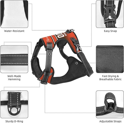 Custom Cleveland Dog Harness with Reflective Stripes Personalized Name and Number Dog Vest Harness with Pet Traction Rope for Small Medium Large Dog