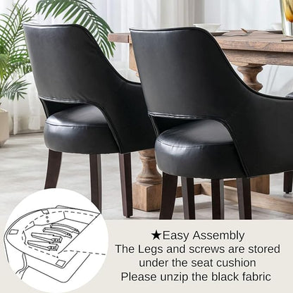PU Leather Dining Chairs Set of 2 Upholstered Armchair Side Chairs Wood Accent Chair for Living Room/Dining Room/Bedroom/Restaurant, Black