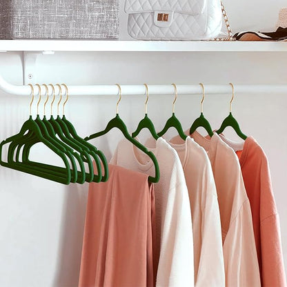 ManGotree Velvet Coat Hangers with 360° Swivel Gold Hook, Non-Slip Felt Suit Hangers, Slim Space Saving Clothes Hanger for Jacket, Sweater, Shirt, Dress, Pants (36 Pack, Green)