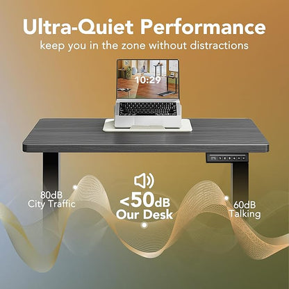 HUANUO 55" x 28" Electric Standing Desk Adjustable Height, 4 Memory Height Settings, Headphone Hook, Cable Manager, Sit Stand Up Desk for Home Office & Computer Workstation, Grey