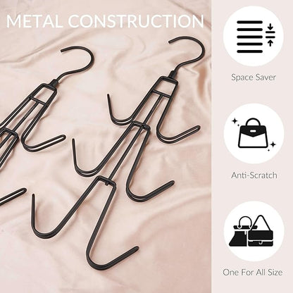 ZEDODIER Purse Organizer for Closet, 3 Pack Rotatable Sturdy Purse Hanger Bag Rack with 18 Hooks, Space Saving Handbag Backpack Holder, Closet Organizers and Storage, Black