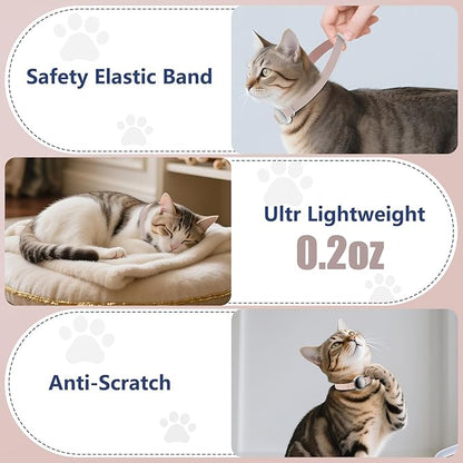 Cat Collar, Ultra Elastic Cat Tracker Collar, Holder Compatible with Apple Air Tag, [Lightweight & Scratch Resistant] Adjustable Stepless GPS Pet Collar for Cats Kittens, Khaki