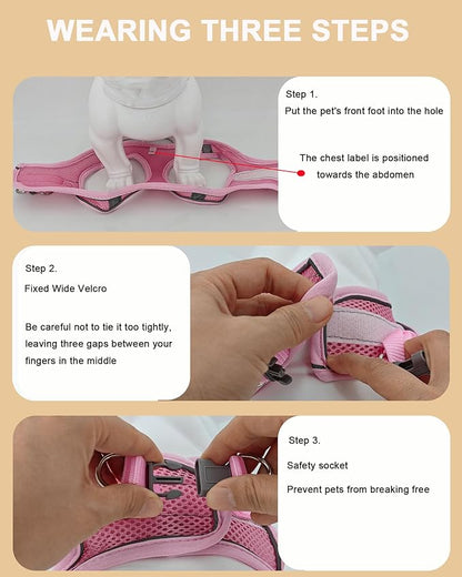 XS Orange Soft Mesh Dog Harness and Leash Set,No Escape Puppy Harnesses for Training Walking， Reflective Adjustable Puppy Vest for Small Medium Dogs, Cats (Orange, XS)