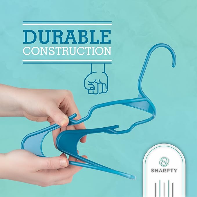 Sharpty Plastic Hangers Clothes Hangers for Clothing, Closet, Coats & Shirts - Notched, Durable, Thick, Tough & Space Saving - for Everyday Standard Use, Room Essentials & Basics - 20 Pack - Blue