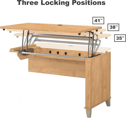 Bush Furniture Somerset 72W 3 Position Sit to Stand L Shaped Desk with Hutch in Maple Cross | Adjustable Height Table for Office