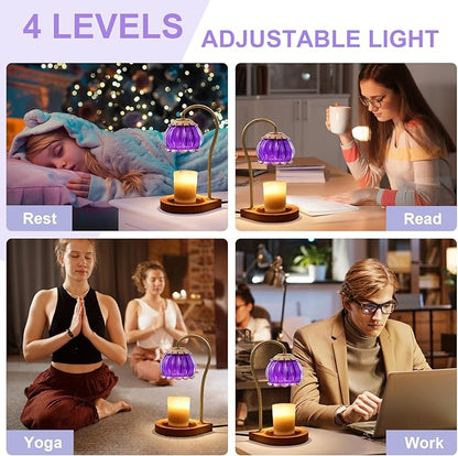 Candle Warmer Lamp with Timer, Dimmable Warmer Lantern Light, Glass Shade Jar Warming Holders for Home Decoration Gift for Women, Purple