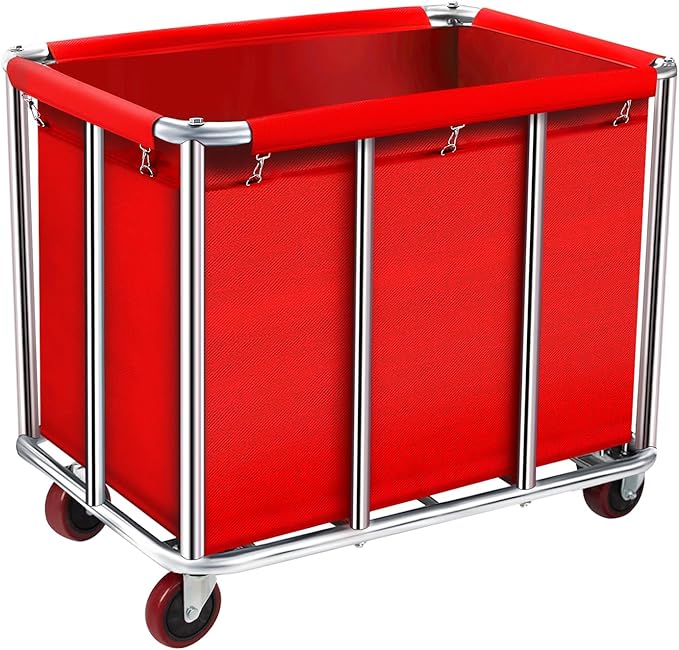 Commercial Laundry Cart on Wheels, 11.35 Bushels Large Laundry Roller, Heavy Duty Stainless Steel, Silver