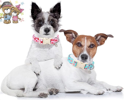 DOGWONG Valentine's Dog Collar - Pink Heart Adjustable Cotton Heart Dog Collar - Perfect for Small to Medium Dogs