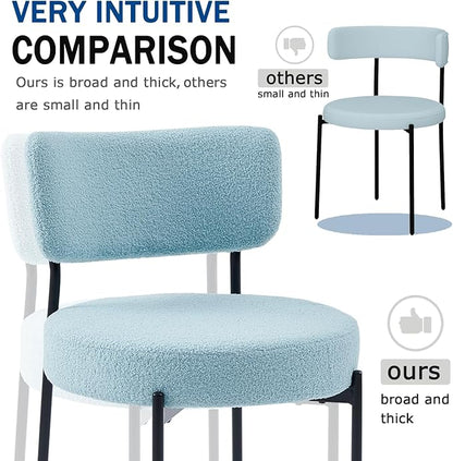 Blue Boucle Dining Chairs Set of 8, Upholstered Dinner Chair with Metal Frame, Dining Room Chairs with Padded Seat, Round Modern Seating for Living Room