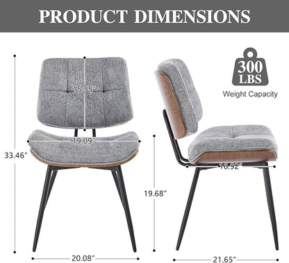 Dining Chairs Set of 4,Mid Century Modern Kitchen Chairs with Walnut Bentwood Back and Metal Legs,Upholstered Fabric Dining Room Chairs for Kitchen, Living Room,Grey