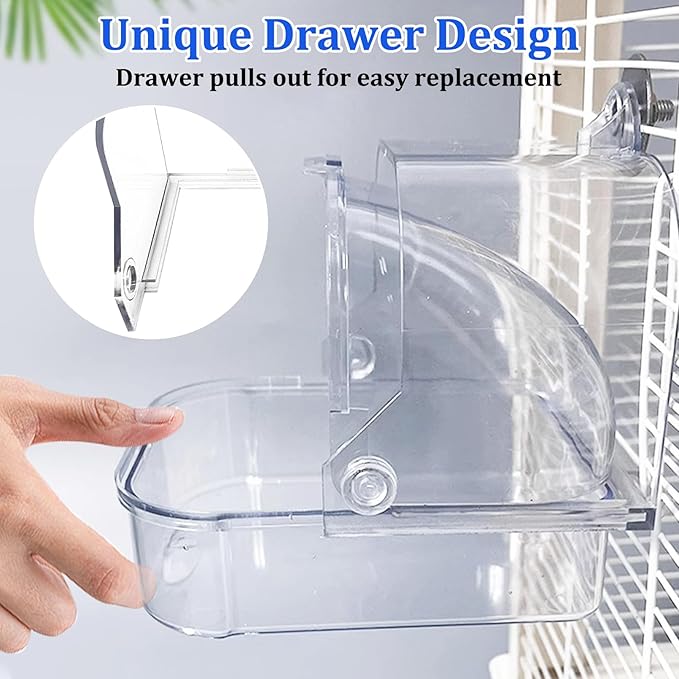 Tfwadmx Bird Cage Bath Hanging Parrot Bath Tub Water Shower Food Feeder Holder Tray Bird Bath Supplies for Small Birds Canary Budgies Cockatiel Lovebirds (Transparent)