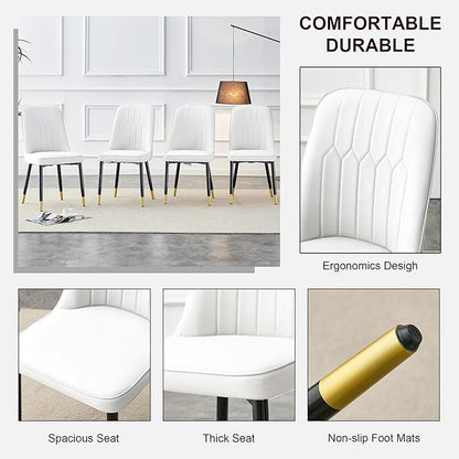 Dining Chairs Set, Modern Dining Chairs, Equipped with PU Leather Backrest Cushions and Black Metal Legs, Suitable for Restaurants, Kitchens, and Dining Room Chairs (White, Set of 8)