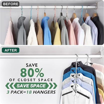 DOIOWN Clothes Hangers Space Saving: 6 Tier Coat Hanger Space Saving Hangers Non Slip Foam Padded Hanger, 3 Pack Black Metal Sweater T Shirt Hangers for Men Women, Closet Organizers and Storage