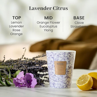 M&SENSE Lavender Citrus Scented Soy Candle, 3 Wick Highly Scented 14.1 Oz 80H, Aromatherapy Scented Candle Gift for Women and Men
