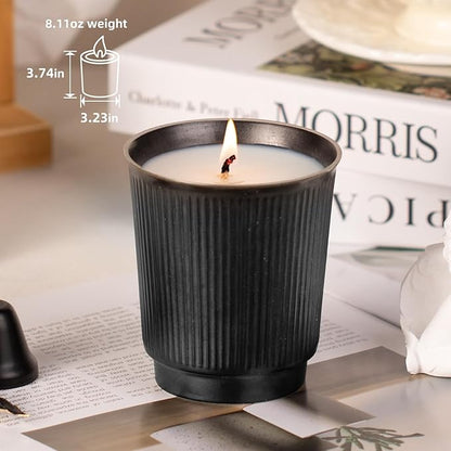 Scented Candle, 8oz White Soy Candles, Lavender Scented Candles for Women & Men, Long-Lasting Aromatherapy Jar Candle Wax for Home, Bathroom, Non Toxic Candle Gift (Black Ceramic Cup 14)