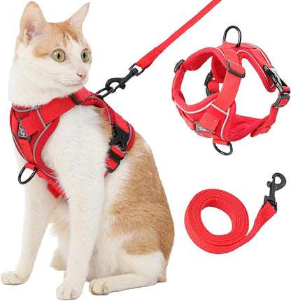 Cat Harness and Leash, Reflective Cat Harness Escape Proof for Walking, Adjustable Kitten Harness and Leash Set, 4 Buckles Easy Control Breathable Cat Vest Harness for All Types of Cats