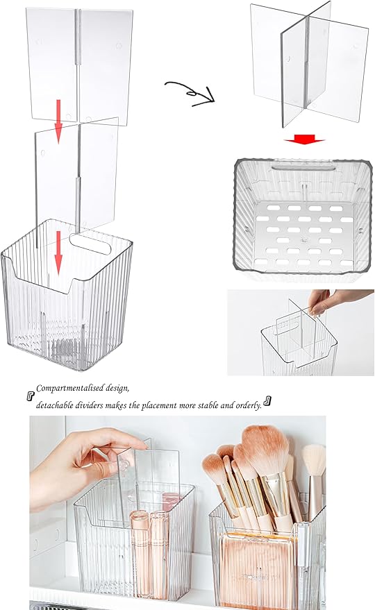 Set Of 2 Storage Organizer Bins Wall Mounted Shower Caddy, Bathroom shelves Stackable Clear Plastic Toothbrush Holder Adhesive Hanging Bin for Bathroom, Kitchen, Cabinet, Shower BPA Free Small (Clear)