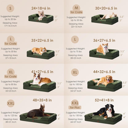 EHEYCIGA Orthopedic XL Dog Beds, Waterproof Memory Foam Dog Bed for Extra Large Dogs, Non-Slip Bottom and Egg-Crate Foam Big Pet Couch Bed with Washable Removable Cover, Dark Green