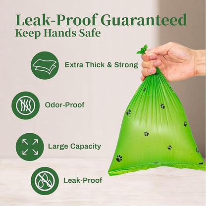 420 Counts Dog Poop Bags Rolls with Dispenser & Leash Clip, Scented Poop Bags for Dogs Waste, Extra Thick & Leak Proof for Poop Doggie Puppy Pet Waste, 9" x 13", Green