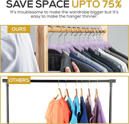 Premium Velvet Hangers 50 Pack Ultra Thin Non Slip Adult Felt Space Saving Suit Hanger for Closet Heavy Duty Coat Pants Jackets Dress Hangers 360° Swivel Hook Hold Upto 10 lbs Purple Hangers