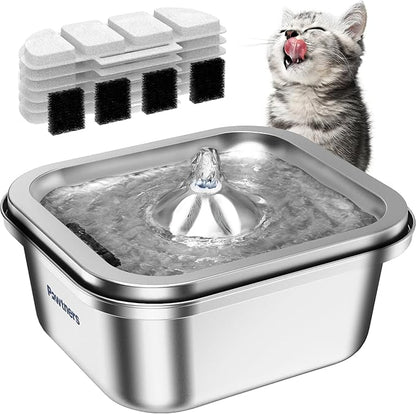 Cat Water Fountain Stainless Steel: 4L/140oz Pet Fountain Water Bowl Indoor, Automatic Dog Drinking Dispenser, Cat Feeding Watering Supplies, Metal Kitty Waterer Fountain, 6 Replacement Filters