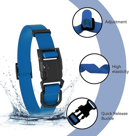 Waterproof Dog Collar, Easy to Clean Rubber Dog Collars with Quick Release Buckle Fits Small Medium or Large Dogs (Blue, M < 11.8-18.5 inch)