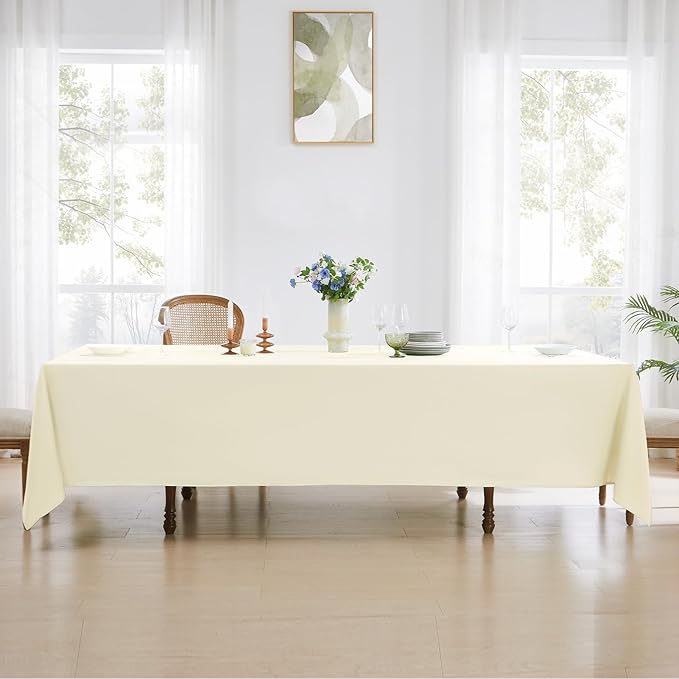 Rectangular Tablecloth 90x156 Inch 2 Pack Ivory Table Cloths for 8ft Stain Resistant Decorative Washable Polyester Rectangle Tablecloths for Dining Table Banquets Buffet Parties and Wedding