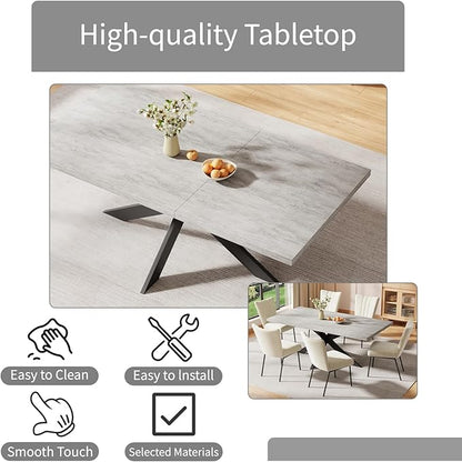 ZckyCine 6-Piece Extendable Dining Table Set, Modern 51''–67'' Grey Wood Table with 6 Black Fabric Chairs, Dining Room Table and Chairs for 6, Ideal for Kitchen or Dining Room