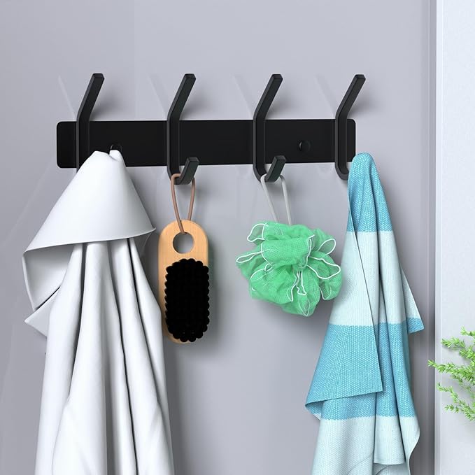VAEHOLD Wall Hooks, Heavy Duty Aluminum Towel Hooks for Hanging Coat, Hat, Key, Clothes, Closet Hook Wall Mount for Kitchen, Bathroom, Office (“C“ Shape Coat 4 Hooks 1 Pack)