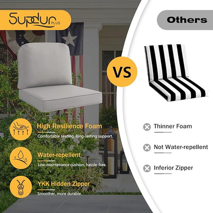 Outdoor Sunbrella Cushions for Patio Furniture Set of 2, 24"x24" Water Repellent Chair Cushions Removable Seat Bottom & Back Cushion Covers for Chair, Sofa, Couch, Specrtum Pebble