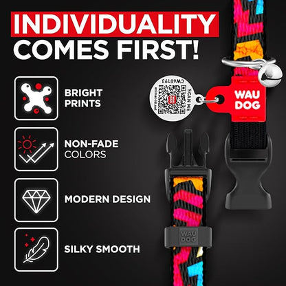 WAUDOG Nylon Cat Collar with Removable Bell and QR ID Tag for Small, Medium and Large Breeds Adjustable Long Lasting Durable Kitten Collars Boy & Girl