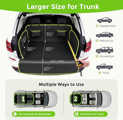 SUV Cargo Liner for Dogs, Upgraded Scratch-proof Leather 14.17" Heightened Side Flaps, 53.15" x40.55" Waterproof Non-Slip Trunk Liner with Bumper Flap, Universal Fit for SUVs Sedans Vans 3-Row SUV