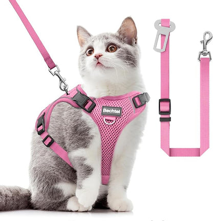 Cat Harness and Leash for Walking, The Upgrade Can be Adjusted in Four Directions and Breathable Cat Harness for Anti Escape That can be Fitted and Positioned, Reflective Strips Harness, Pink, XS