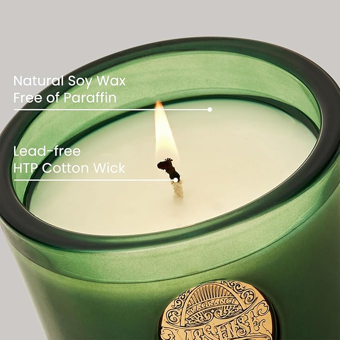 M&SENSE Natural Soy Candle | Evergreen Pine & Emerald Green | 9.2 oz, 50H Burn Time | Luxury Scented Candle for Relaxation, Gifting, Home Décor | Ideal for Bedroom, Office, Party Ambiance
