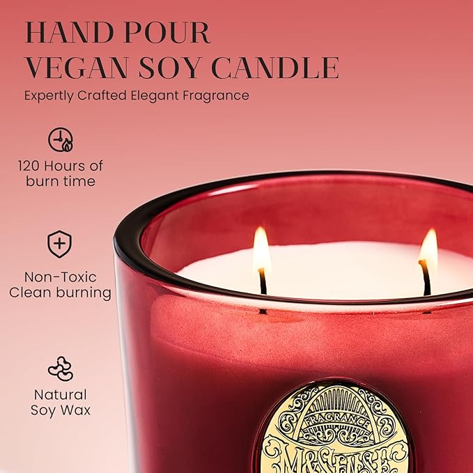 M&SENSE Large Two-Wick Soy Candle | Wild Rose & Red | 19.8 oz, 120H Burn Time | Luxury Scented Candle for Relaxation, Gifting, Home Décor | Ideal for Bedroom, Office, Party Ambiance