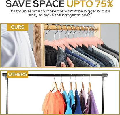 50 Pack New Premium Quality Velvet Hangers Ultra Thin Non Slip Adult Felt Space Saving Hangers for Closet Heavy Duty Coat Pants Jackets Dress Hangers 360° Swivel Hook Hold Upto 10lbs Rose Gold
