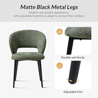 Contemporary Dining Chairs with Armrests – Ergonomic Soft-Padded Seat, Curved Backrest, Matte Black Metal Legs, Comfortable Kitchen & Dining Room Chairs, Set of 6