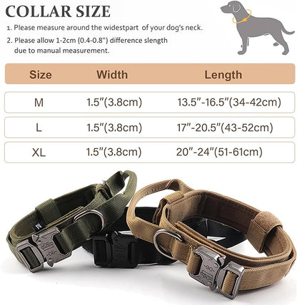Tactical Dog Collar, Adjustable Military Training Nylon Dog Collar with Control Handle and Heavy Quick-Release Metal Buckle for Small Medium Large Dogs, Red XL