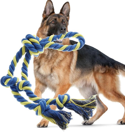 Rope Toy for Dogs，Large Dog Rope Toys for Aggressive Chewers, Heavy Duty Dog Toys for Large Medium Breed, Indestructible Tough Chew Toys Tug of War Dog Toy Cotton Rope for Teeth Cleaning