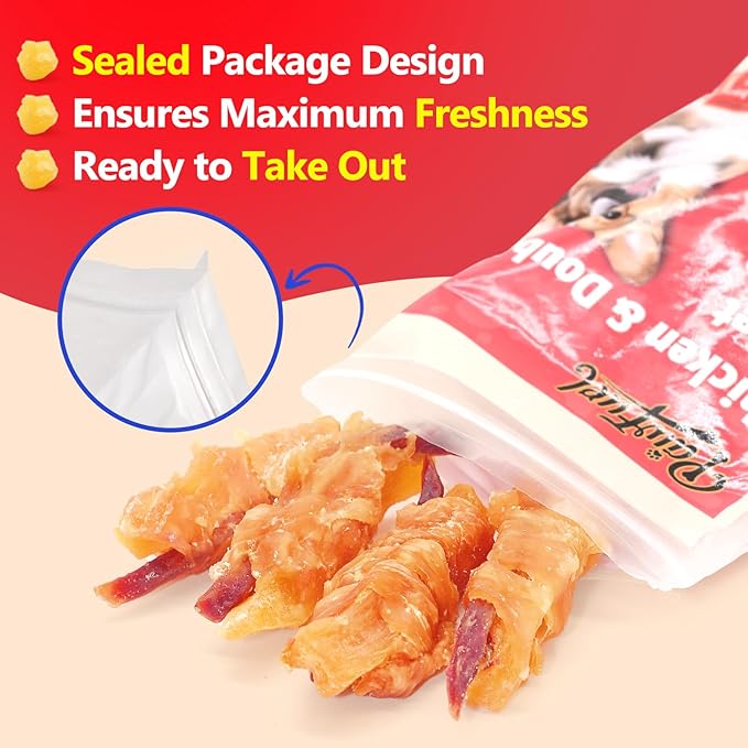 Dog Treats Chicken Wrapped Double Sweet Potato Containing 1% Taurine High-protein Dog jerky Meat Dry Dental Care Snack Suitable For Small, Medium Large Dogs For Eating Training Rewards. 14.11 Oz