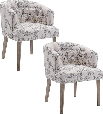HEAH-YO Modern Dining Chairs Set of 2, Upholstered Linen Fabric Dining Room Chairs with Barrel Backrests, Comfy Kitchen Chair for Dining Room, Beige