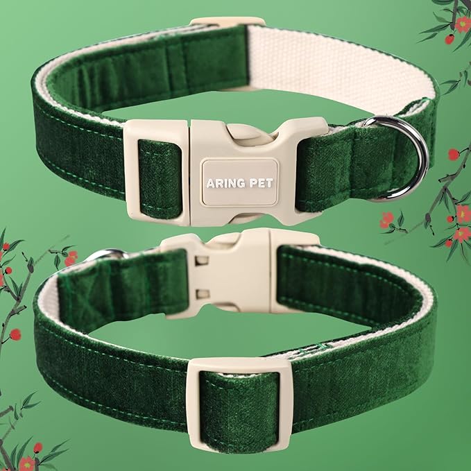 ARING PET Christmas Dog Collar-Cute Green Cotton Puppy Collar for Small Dogs, Adjustable Lightweight Pet Collars with Quick Release Buckle for Small Medium Large Dog