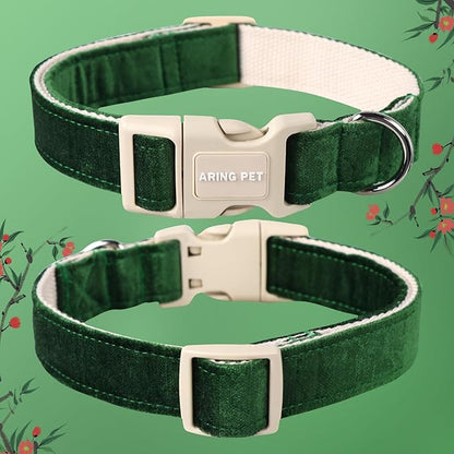 ARING PET Christmas Dog Collar-Cute Green Cotton Puppy Collar for Small Dogs, Adjustable Lightweight Pet Collars with Quick Release Buckle for Small Medium Large Dog