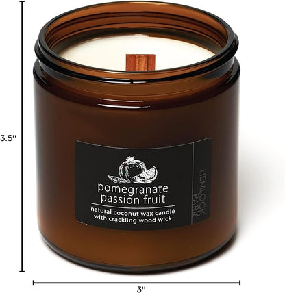 Hemlock Park Crackling Wood Wick Candle Handcrafted with Natural Coconut Wax (Large 16 oz, Pomegranate Passion Fruit)