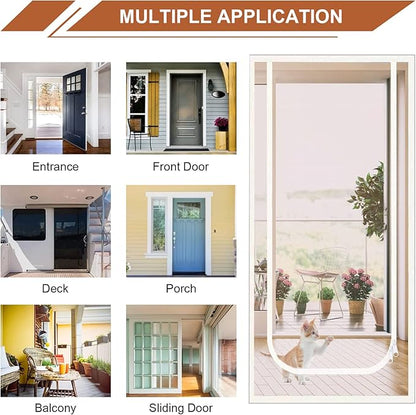 Dixutzi Reinforced Cat Screen Door Fits Door Size 36''x 80'', Heavy Duty Pets Proof Screen Door with Zipper, Prevent Dogs Cats Running Out from Home (White)