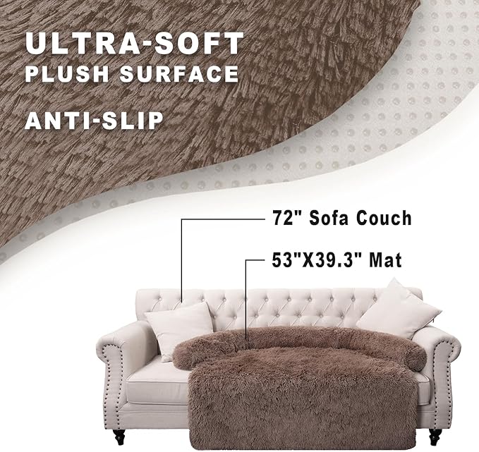 Calming Dogs/Cats Bed Mats, Dog Pad Washable Removable Couch Cover, Plush Long Fur Mat for Pets, Waterproof Lining, Perfect for Small, Medium and Large Dogs and Cats (Desert Brown, 53"x39")