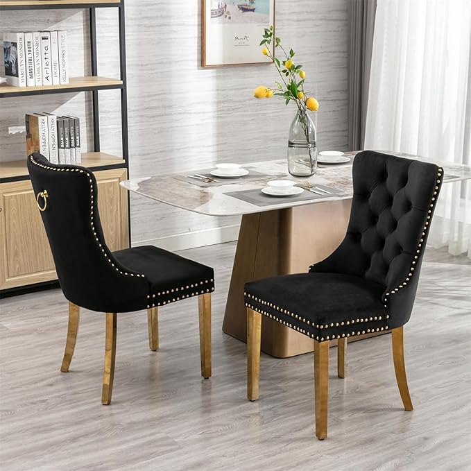 70" Marble Dining Table Set for 6, Modern 7 Piece Dining Room Table Set with White Faux Marble Dining Table & 6 Black Velvet Upholstered Chairs, Luxury Gold Kitchen Table Chairs Set of 6